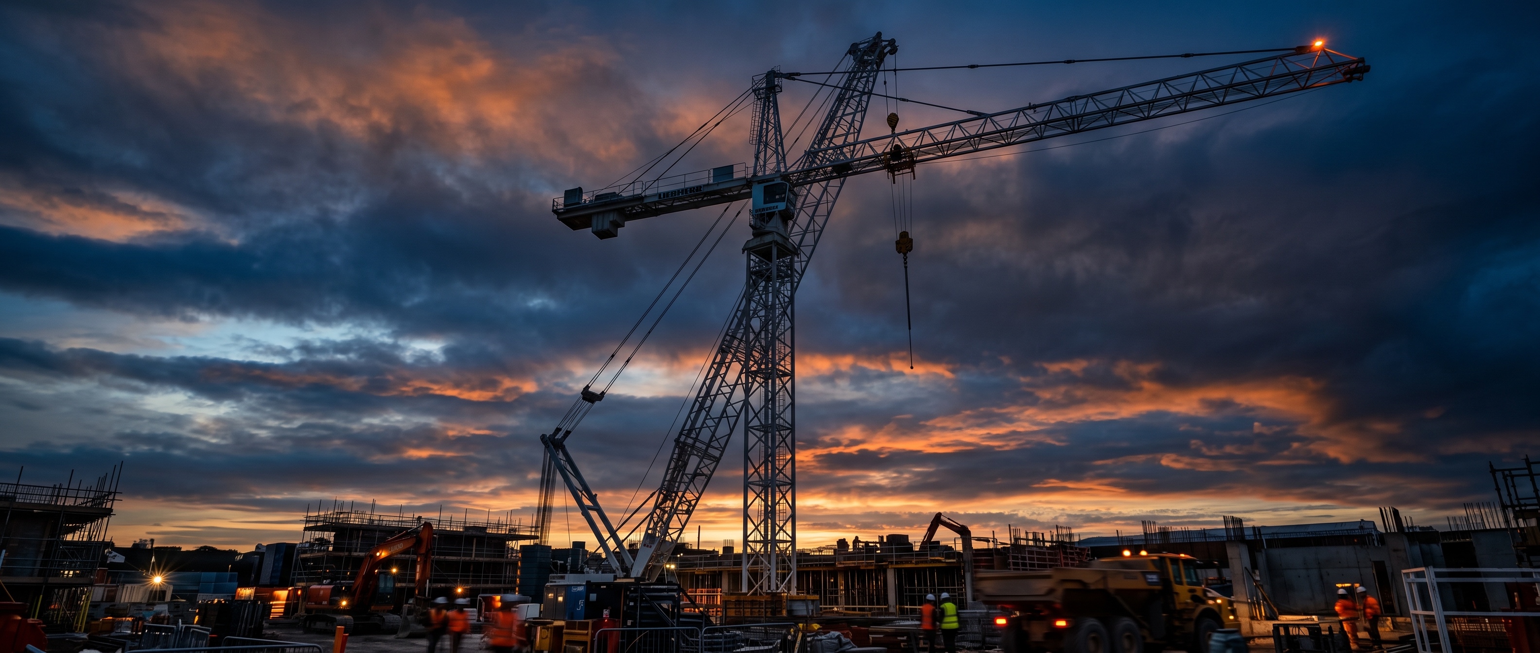 Grue de chantier au crépuscule